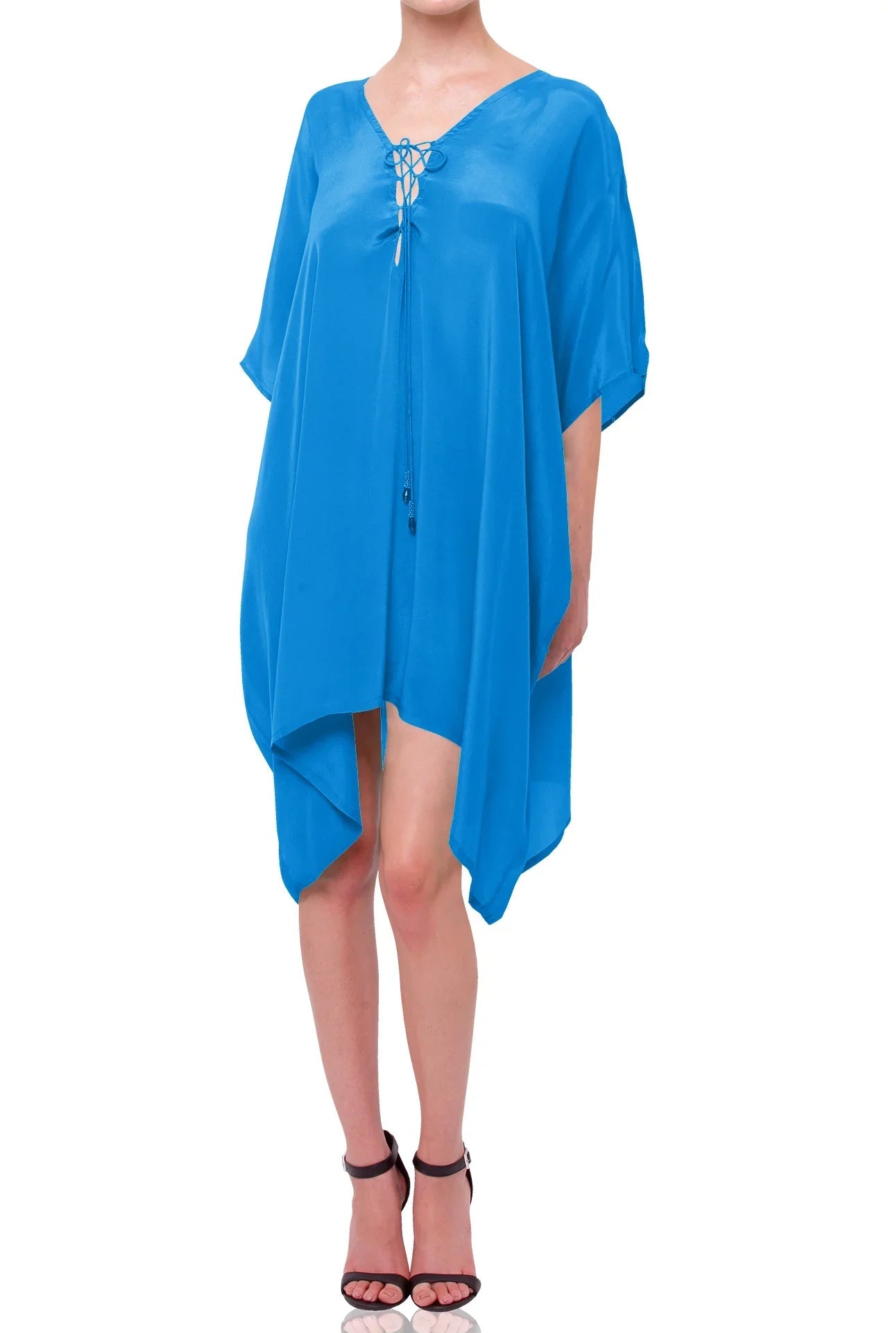 Cobalt Blue Viscose Silk Off-Shoulder Kaftan Cover-Up