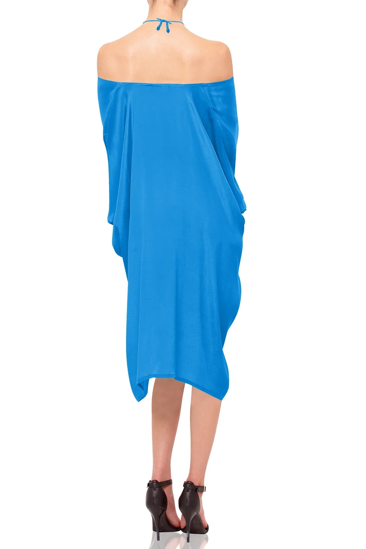 Cobalt Blue Viscose Silk Off-Shoulder Kaftan Cover-Up