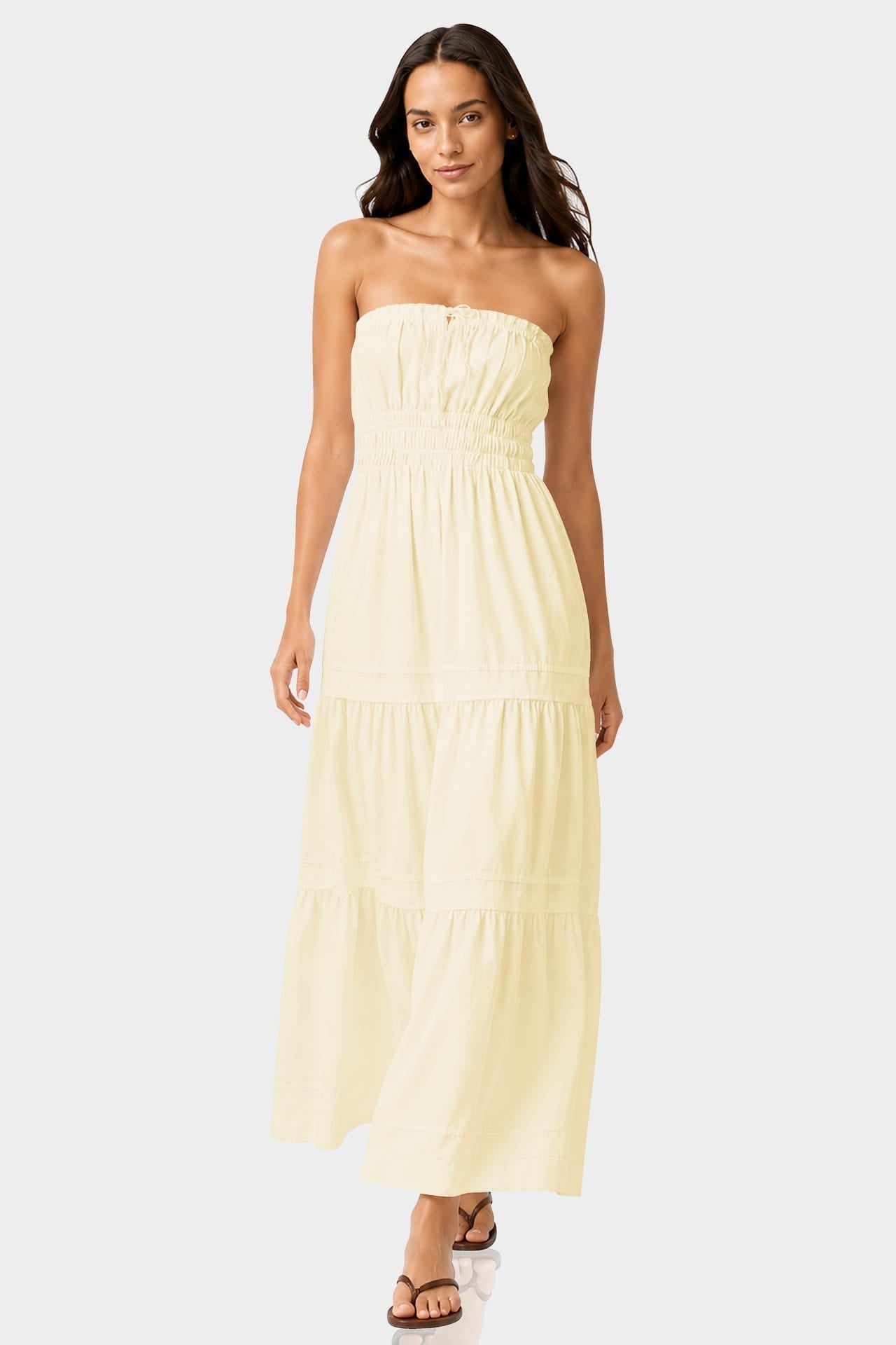 Champagne Sleeveless Tiered Maxi Dress – Cotton Brunch Dress