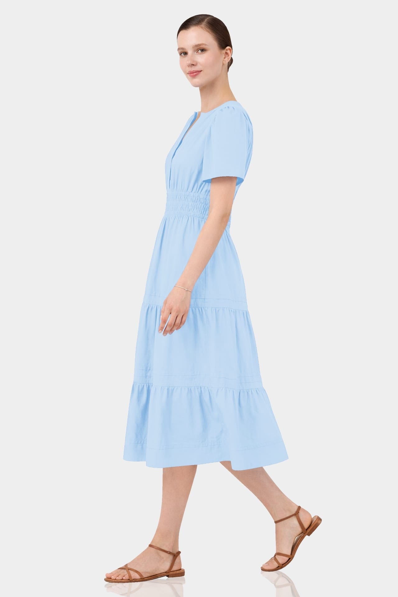 Sky Blue Casual Cotton Tiered Dress for Everyday Wear