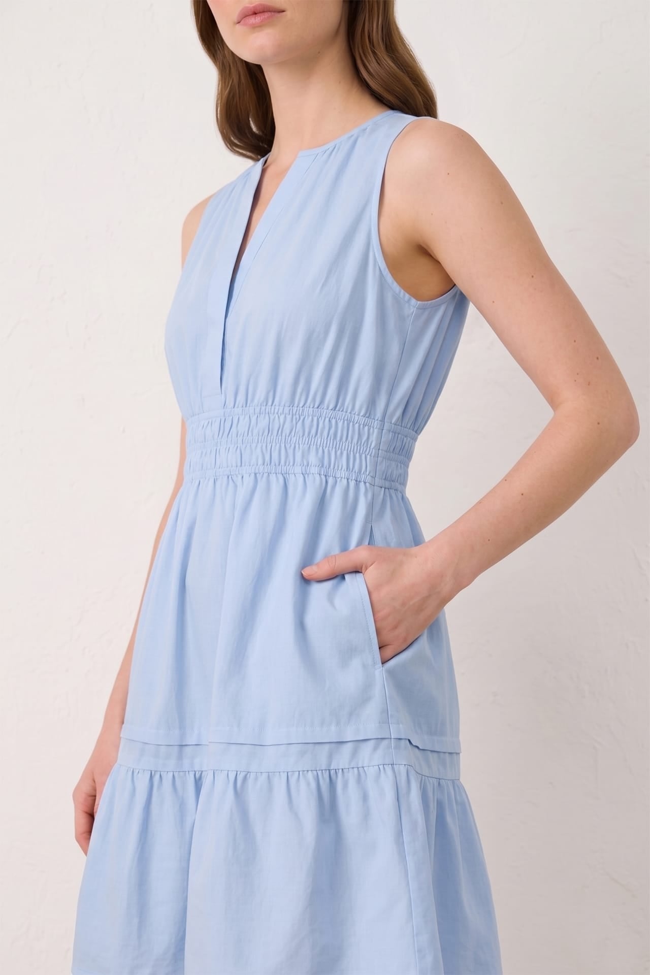 Powder Blue Tiered Cotton Poplin Mini Dress – Sleeveless Mini Dress