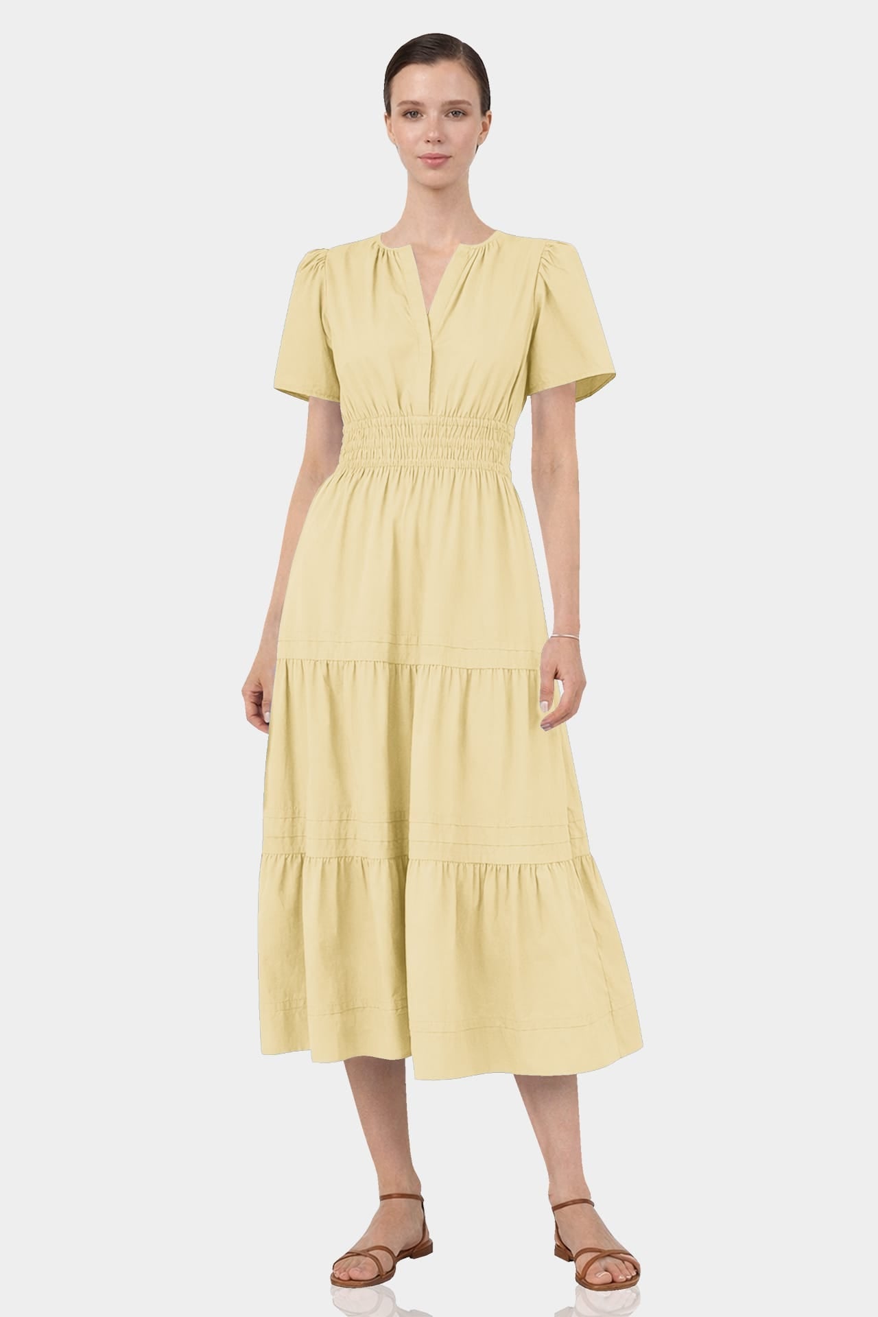 Champagne Cotton Workwear Dress for Women – Cotton Midi Dress