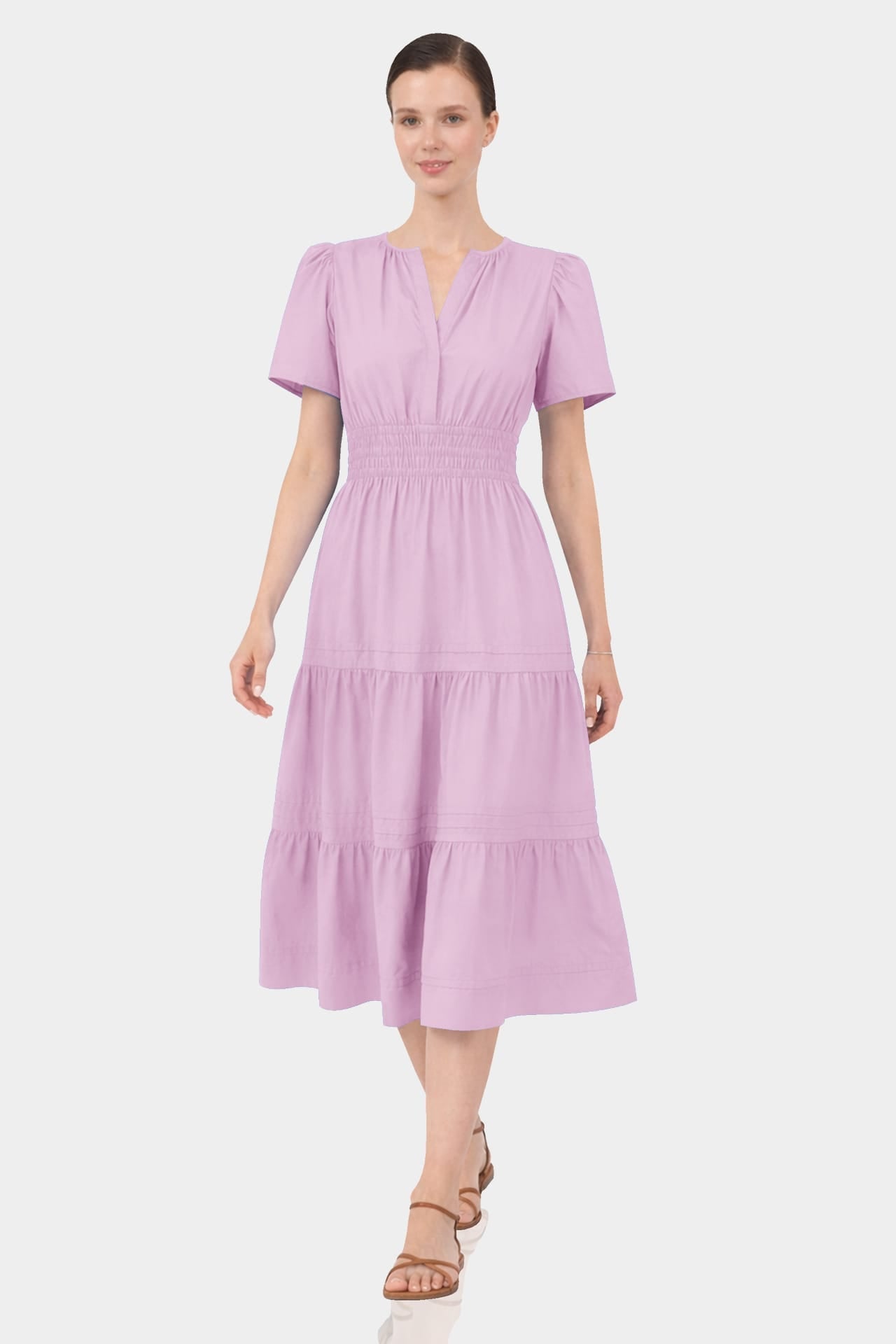 Candy Pink Lightweight Summer Midi Dress – Tiered Cotton Midi Dress