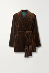 Brown Velvet Belted Winter Coat for Women