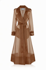 Brown Sheer Silk Organza Trench Coat – Lightweight Wedding & Evening Layer