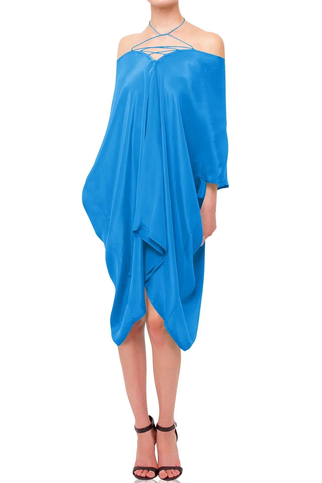 Cobalt Blue Viscose Silk Off-Shoulder Kaftan Cover-Up