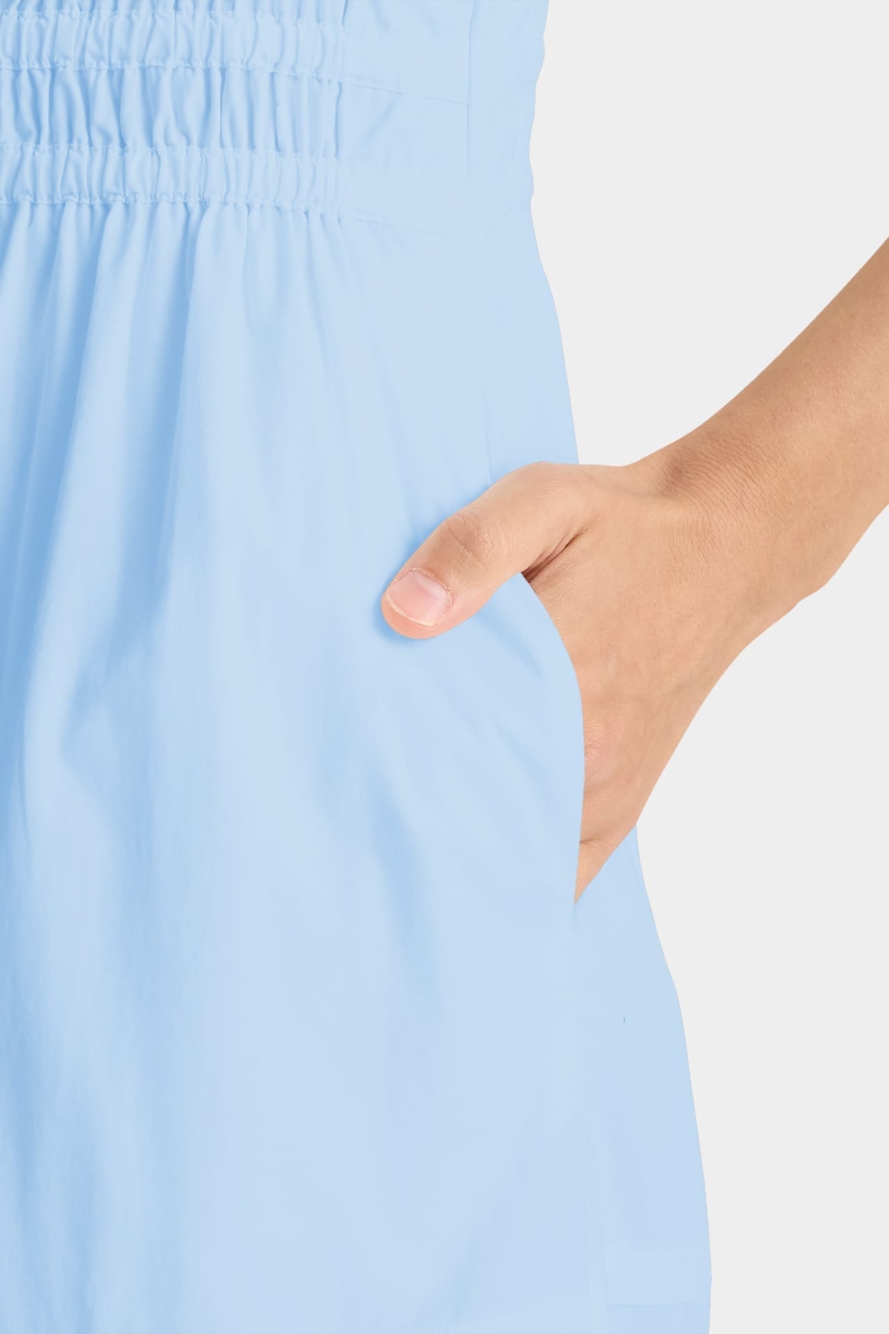 Sky Blue Smocked Waist Cotton Midi Dress for Women – Vacation Ready Midi Dress