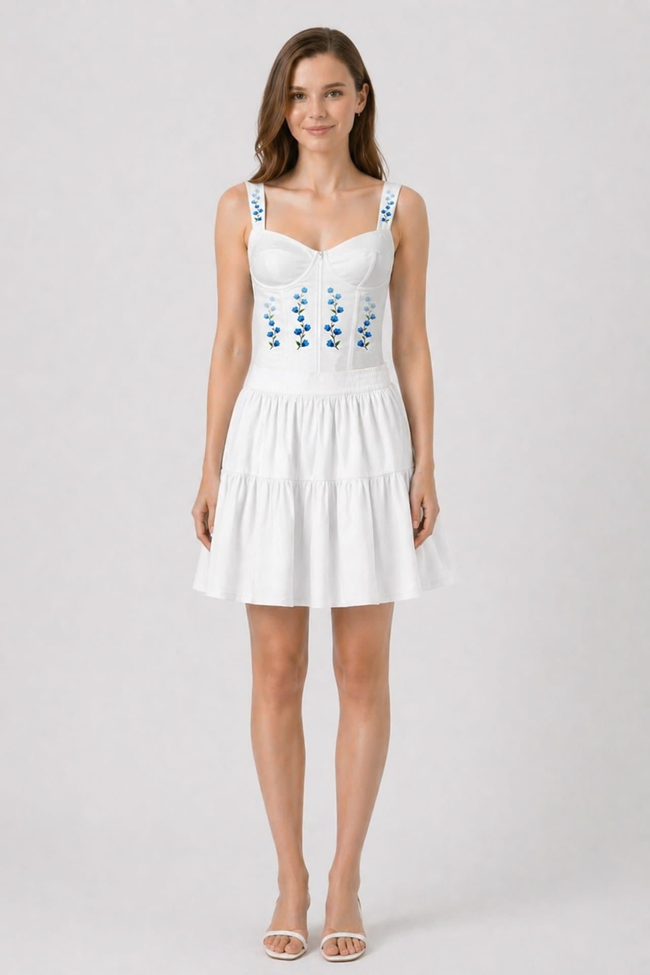 White Floral Bustier Crop Top for Beach Cocktail Nights & Summer Getaway Looks