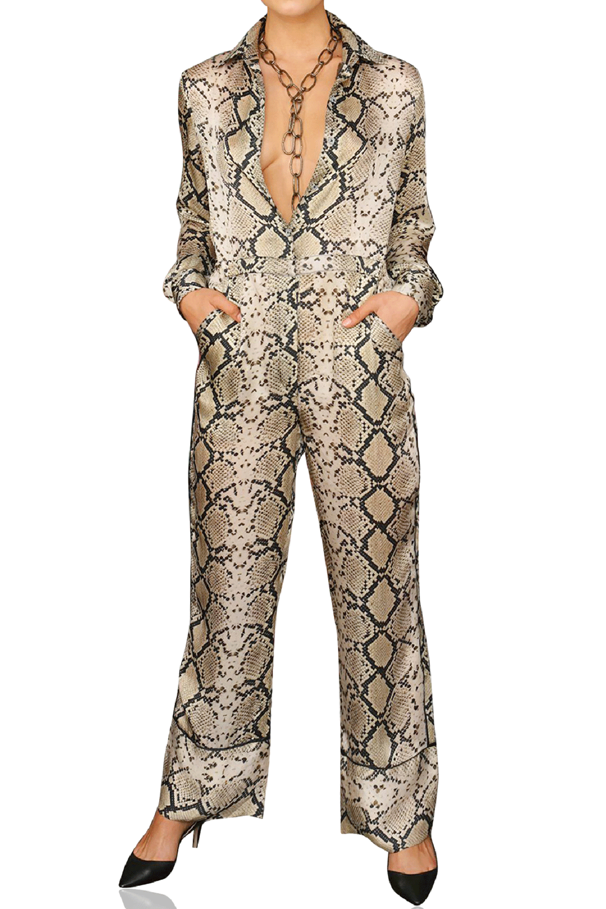 Collar Jumpsuit-Animal Print