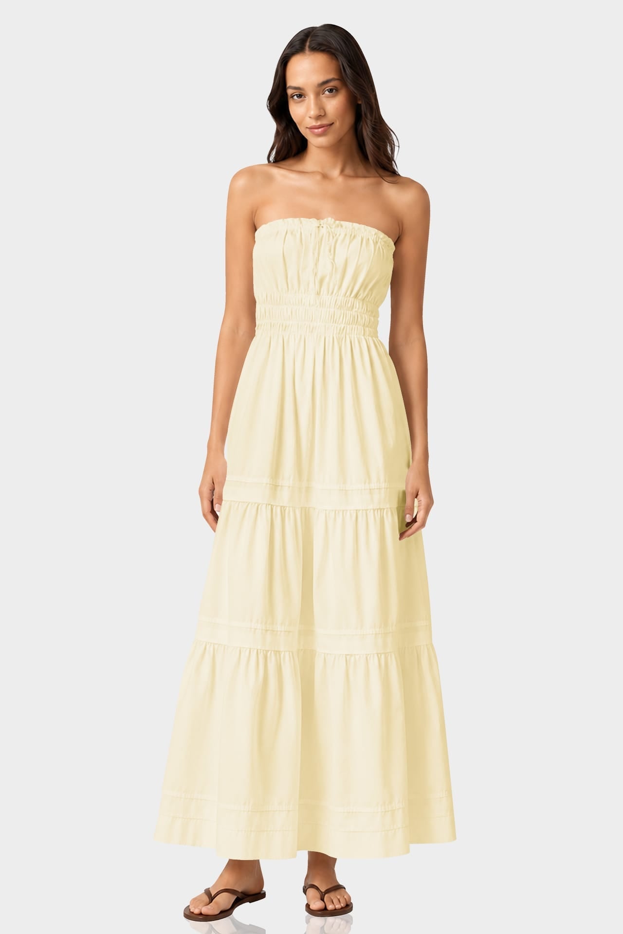 Champagne Sleeveless Tiered Maxi Dress – Cotton Brunch Dress