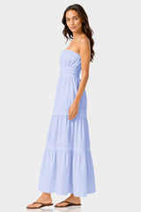 Icy Blue Tiered Cotton Sundress for Summer Getaways – Smocked Waist Cotton Maxi Dress