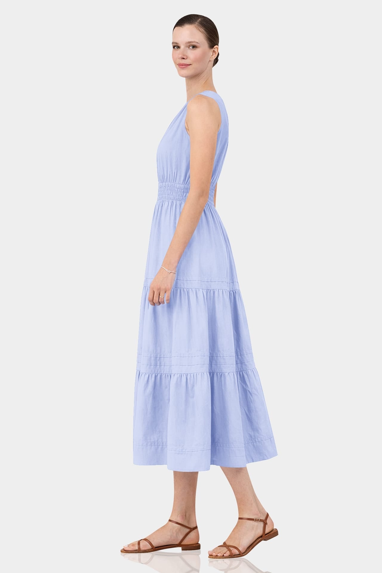 Icy Blue Organic Cotton Midi Dress for Women – Effortless Luxury Day Dress