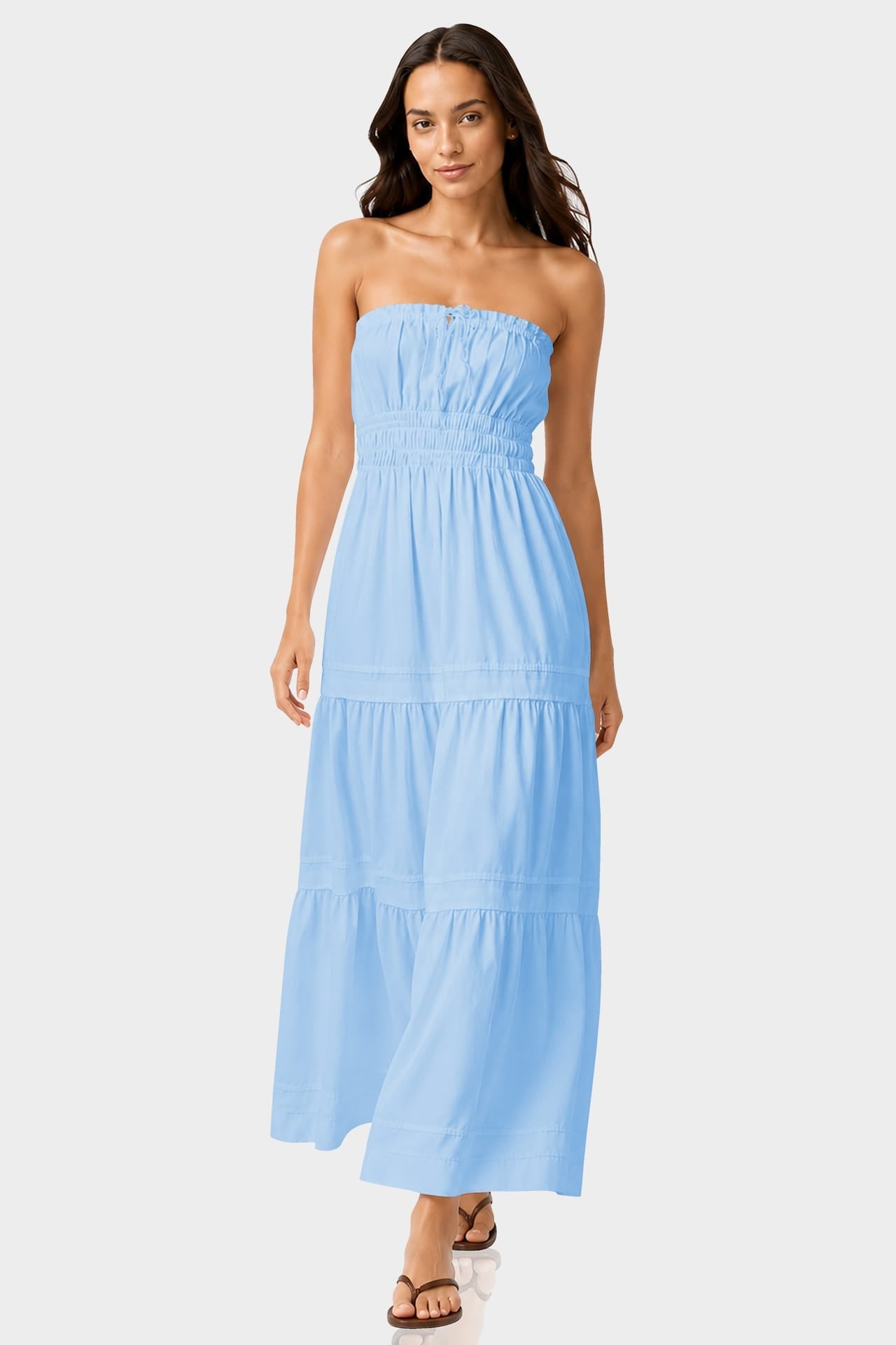 Sky Blue Tiered Cotton Maxi Dress with Smocked Waist – Vacation Dress for Women