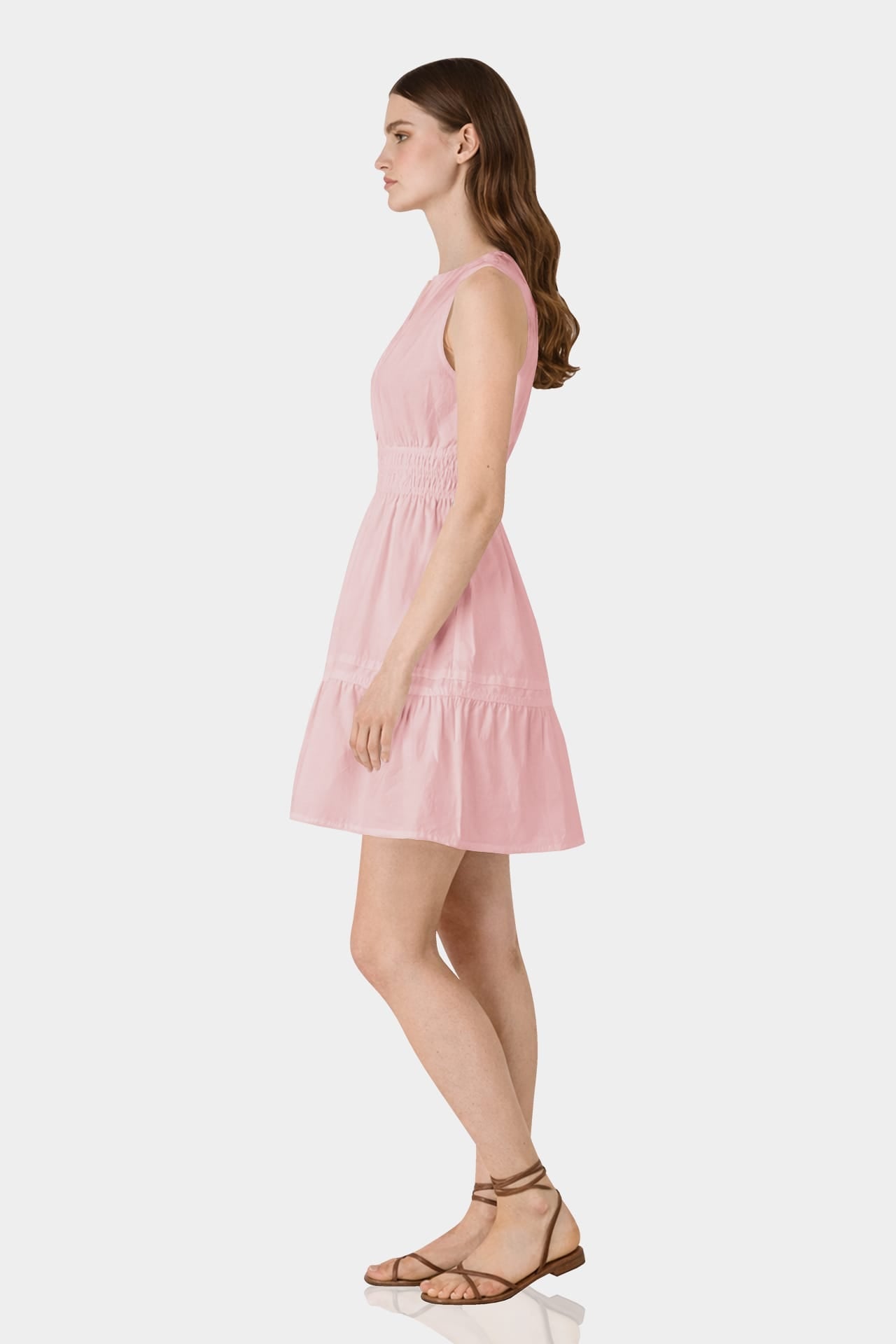 Blush Pink Sleeveless Smocked Waist Cotton Mini Dress – Casual Dress