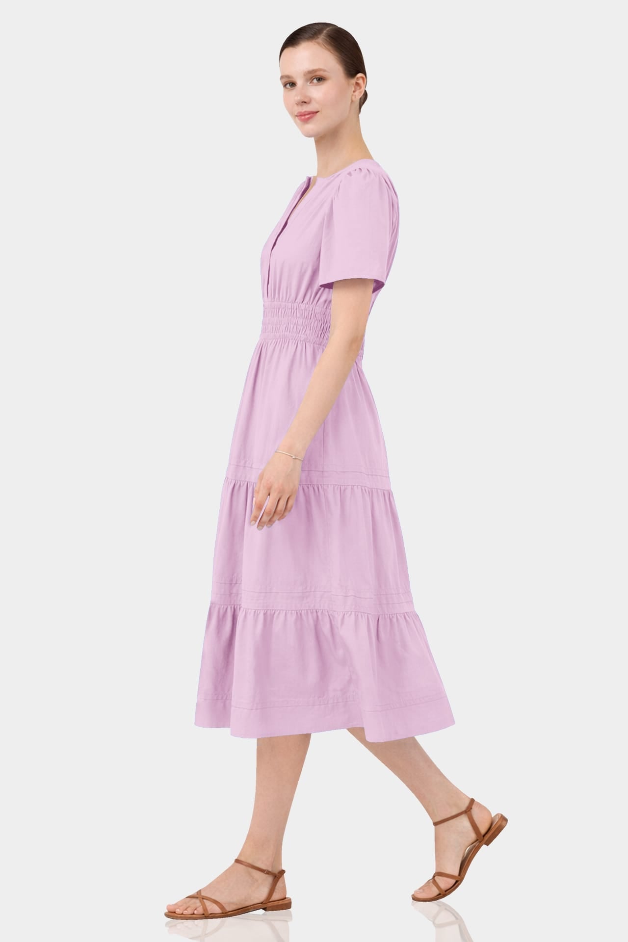 Candy Pink Lightweight Summer Midi Dress – Tiered Cotton Midi Dress