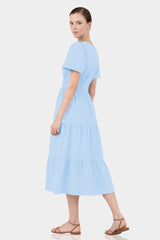 Sky Blue Casual Cotton Tiered Dress for Everyday Wear