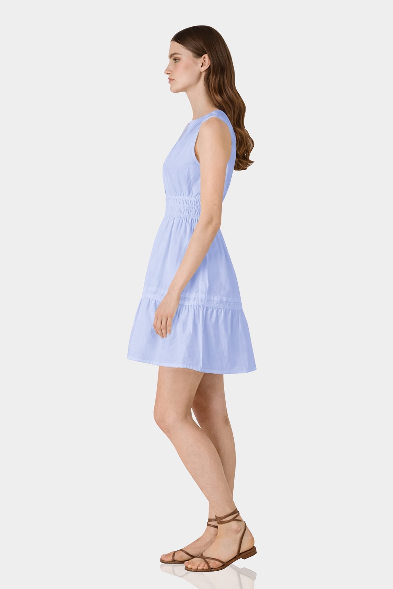 Icy Blue Smocked Waist Cotton Mini Dress for Women with Pockets – Casual Vacation Dress