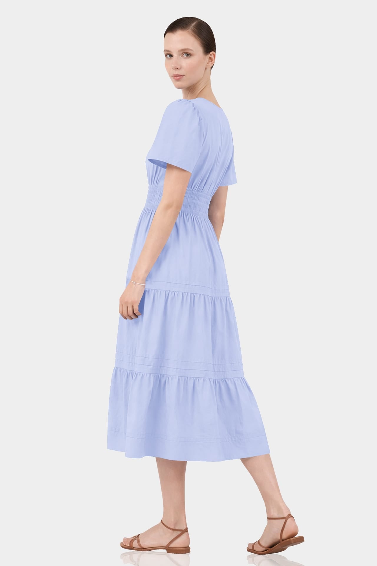 Icy Blue Vacation Tiered Midi Dress for Women – European Summer Dress