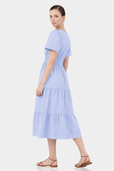 Icy Blue Vacation Tiered Midi Dress for Women – European Summer Dress