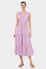 Candy Pink Women's Organic Cotton Midi Dress – Casual Luxury Cotton Dress