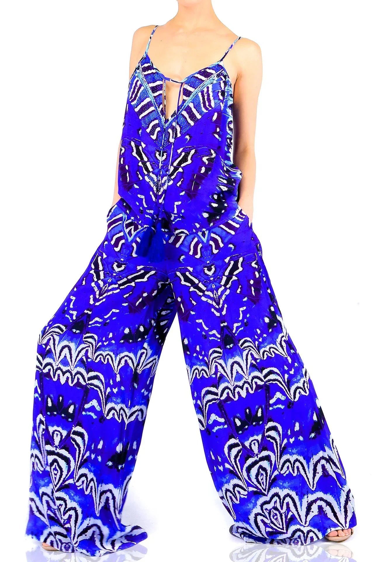 Annabella Butterfly-Print Wide Leg Pants