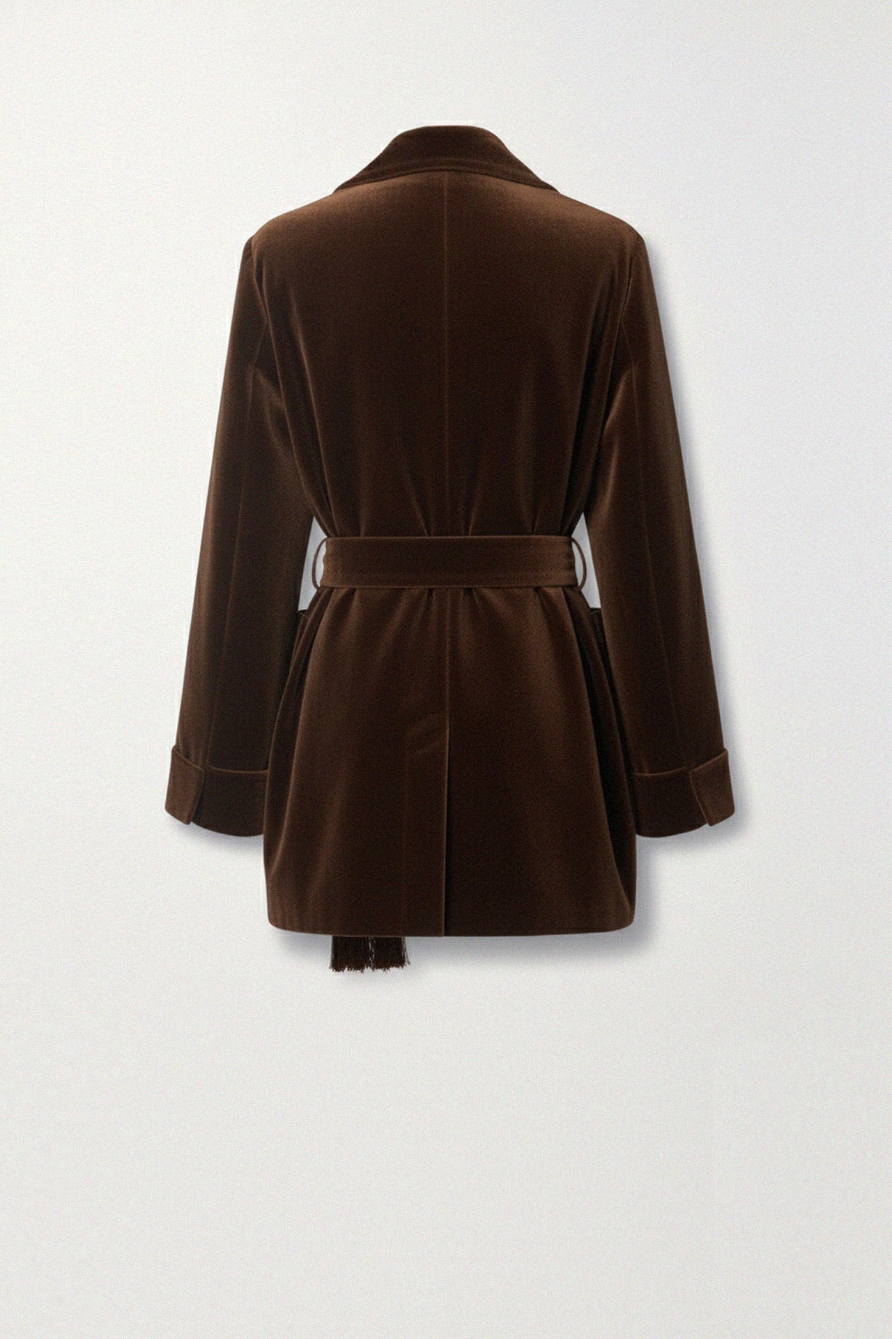 Brown Velvet Belted Winter Coat for Women