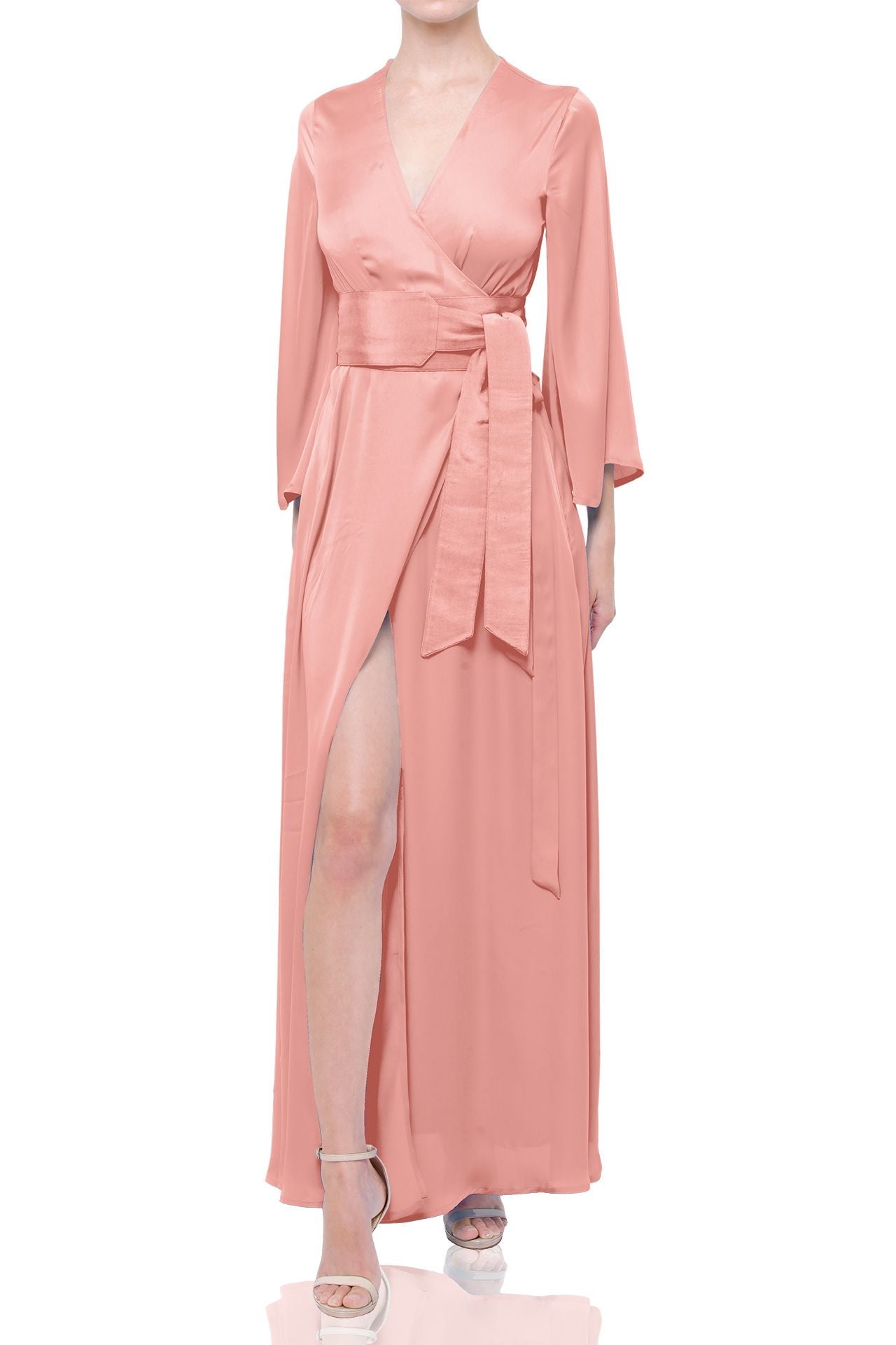 Coral Sunset Summer Wrap Maxi Dress