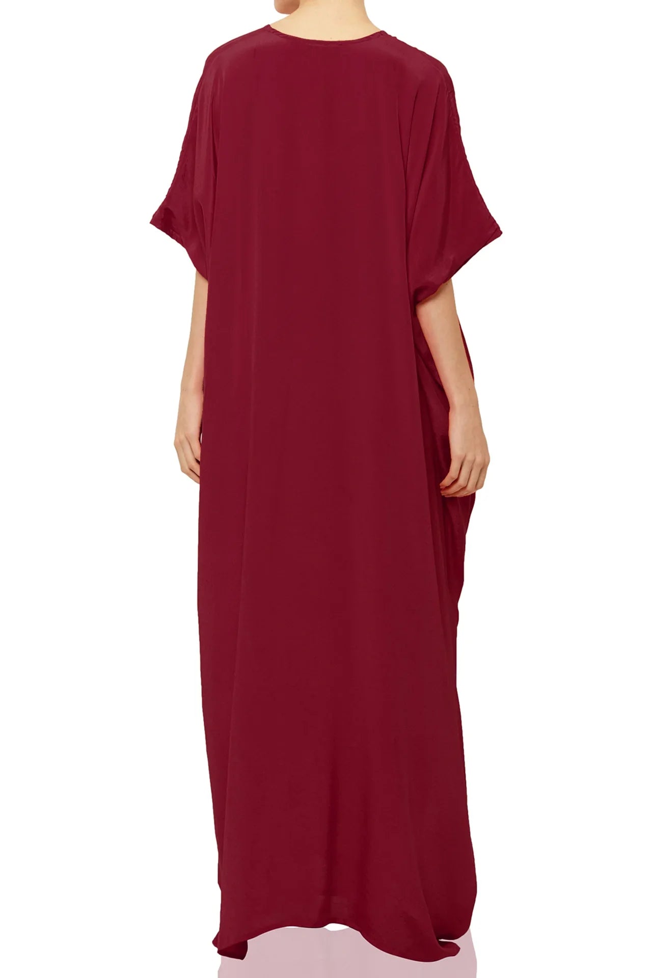 Burgundy Viscose Silk Convertible Maxi Kaftan Dress for Plus size women