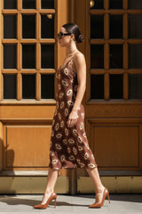 Brown Evil Eye Slip Dress in Midi Length