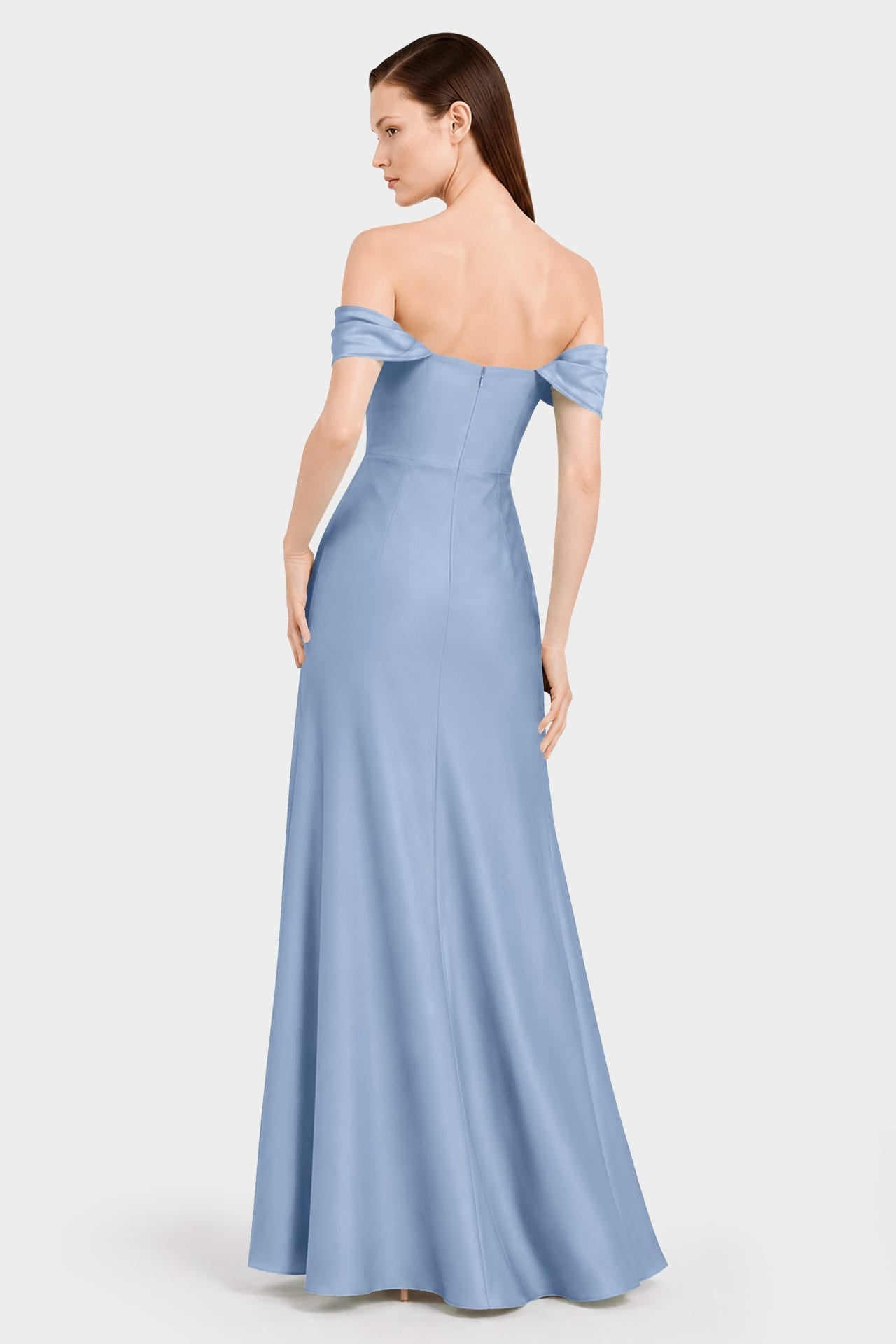 Convertible Off Shoulder Steel Blue Bridesmaid Maxi Dress – Resort Wedding Dress