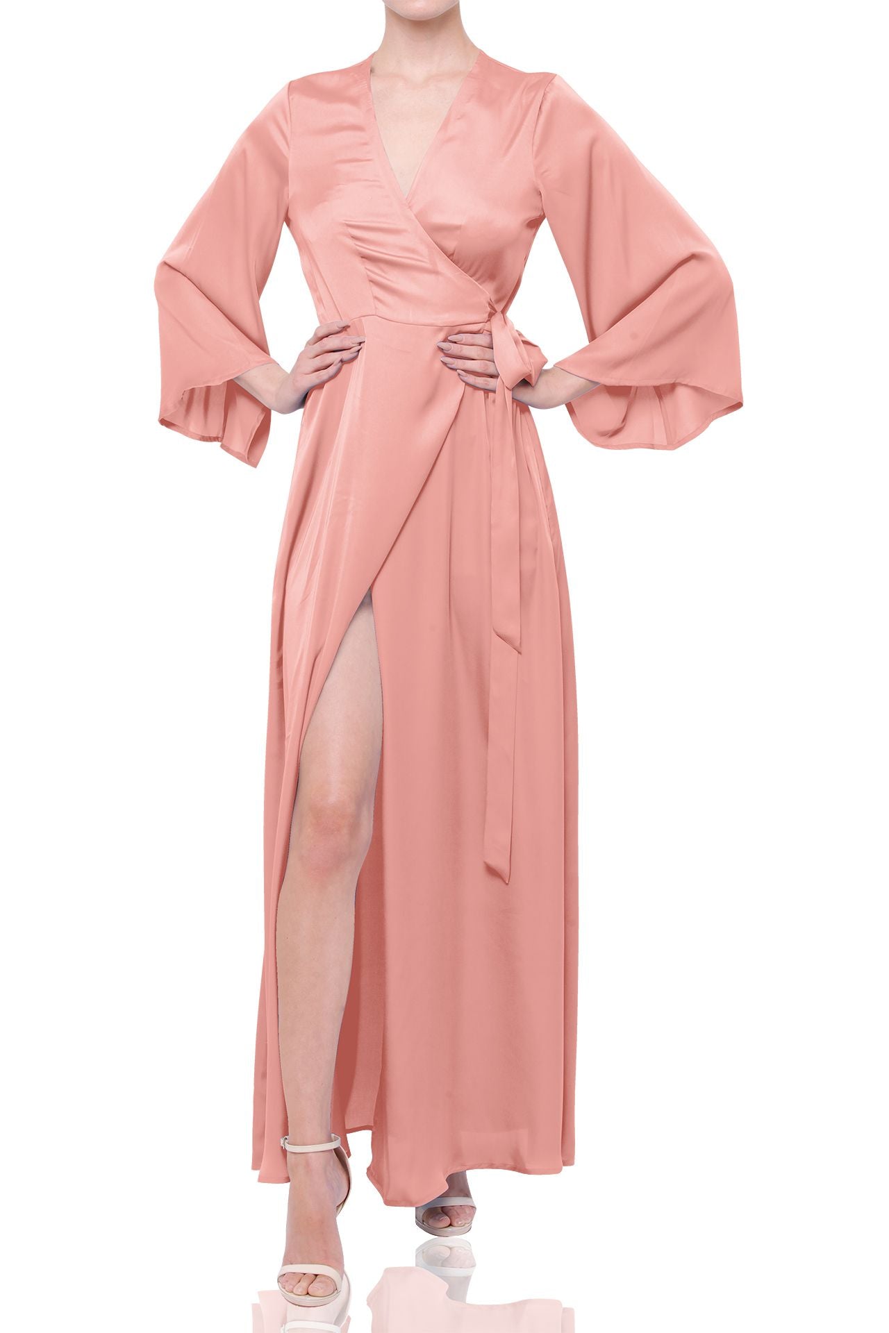 Coral Sunset Summer Wrap Maxi Dress