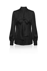 Black Satin Scarf  Tie Neck Blouse