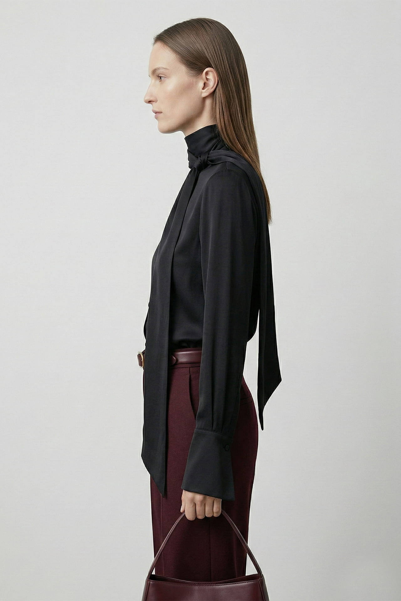 Black  Scarf Tie Satin Blouse