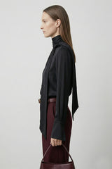 Black  Scarf Tie Satin Blouse