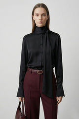 Black  Scarf Tie Satin Blouse