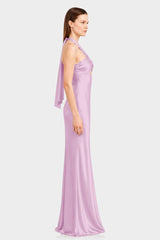 Designer Candy Pink Formal Ruched Halter Satin Maxi Dress