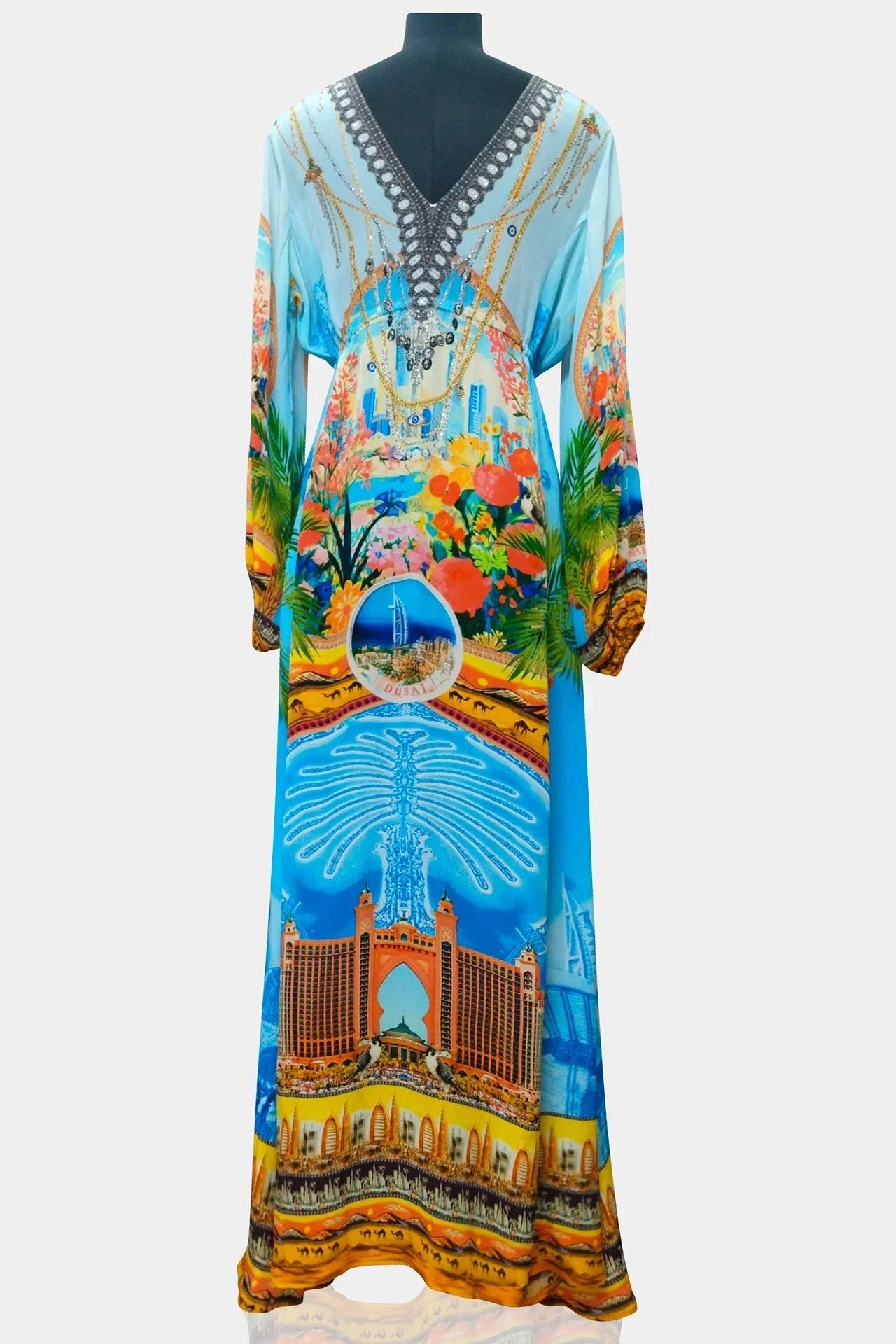Blue V Neck Long Dress