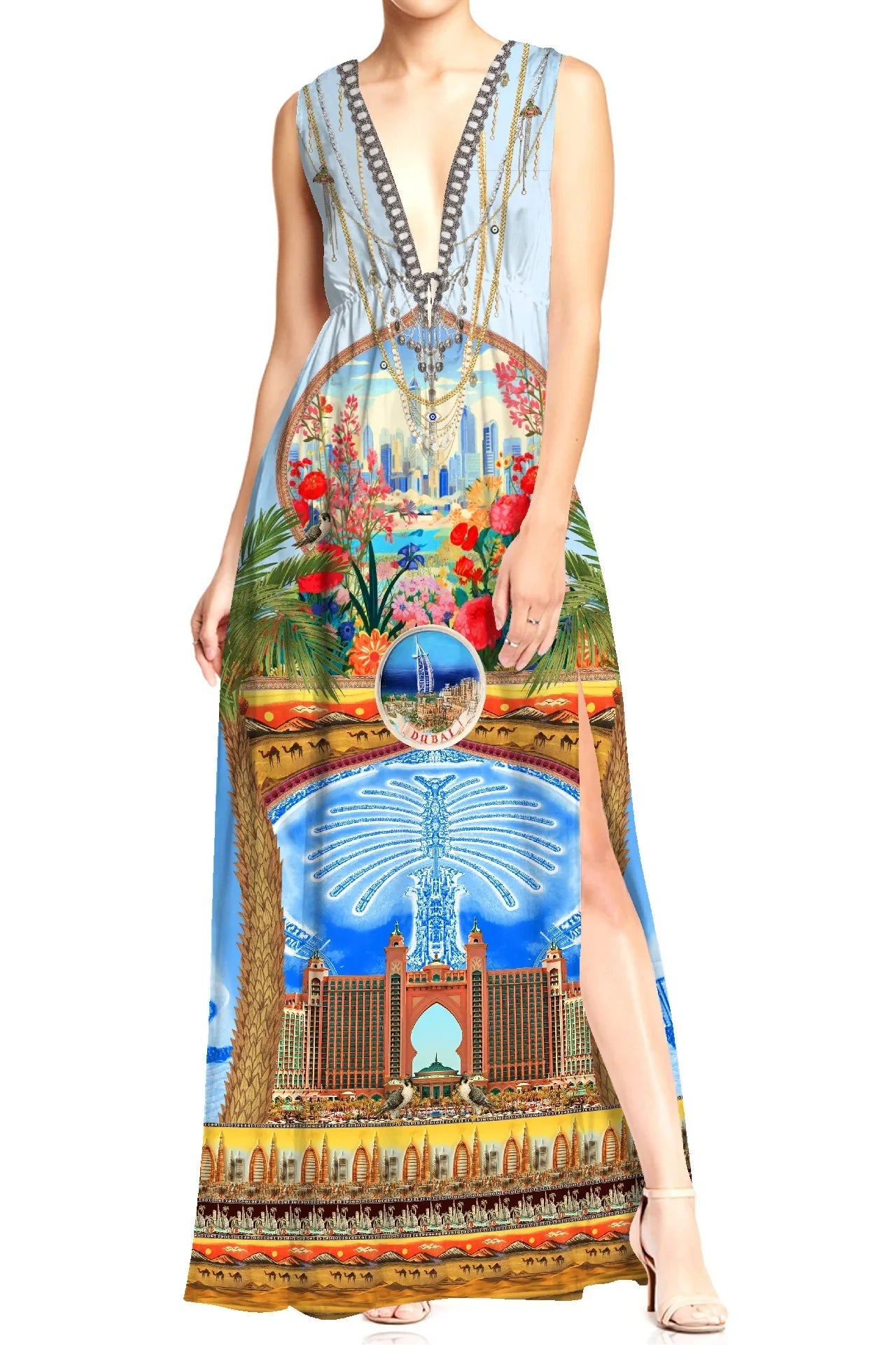Blue V Neck Maxi Dress