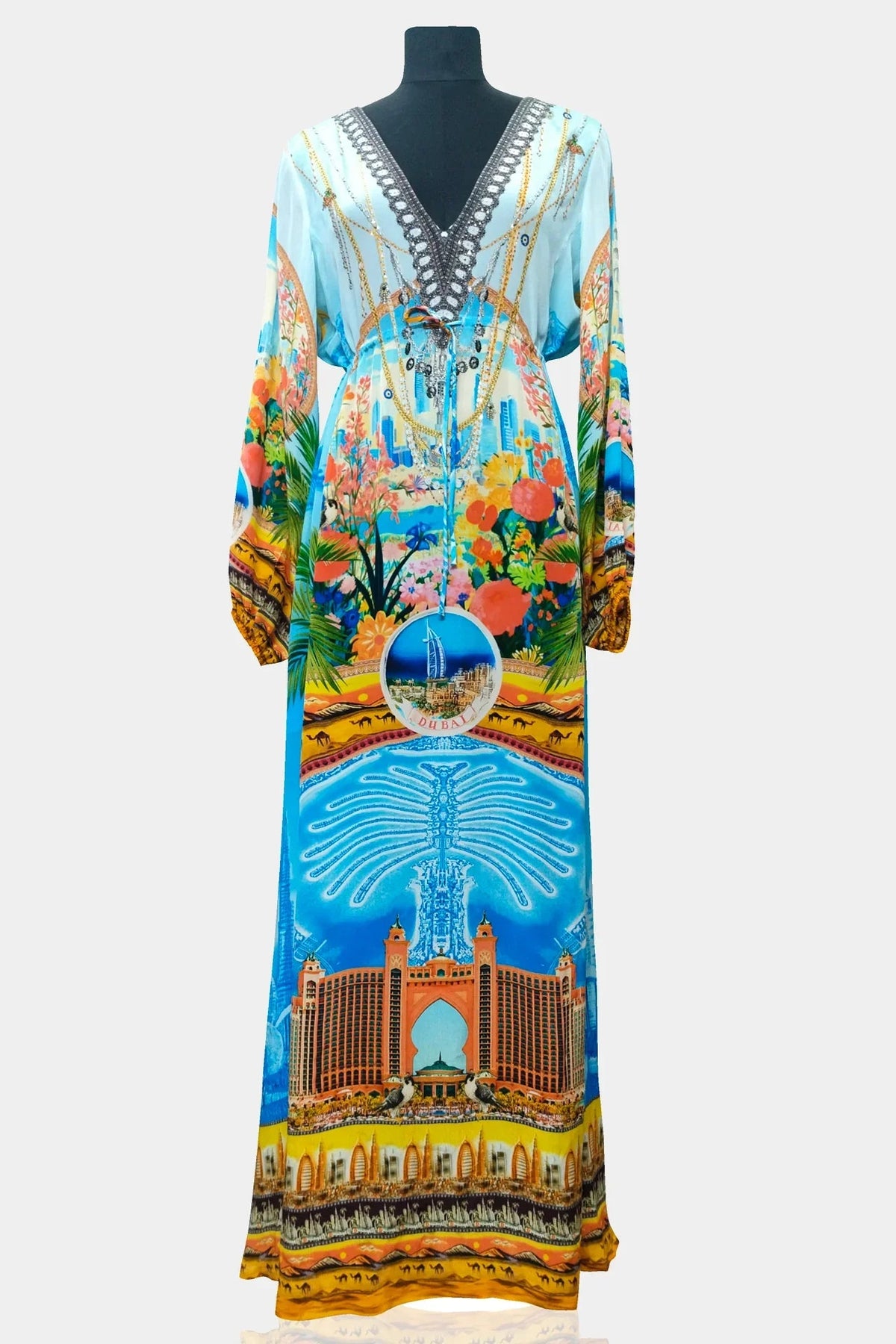 Blue V Neck Long Dress