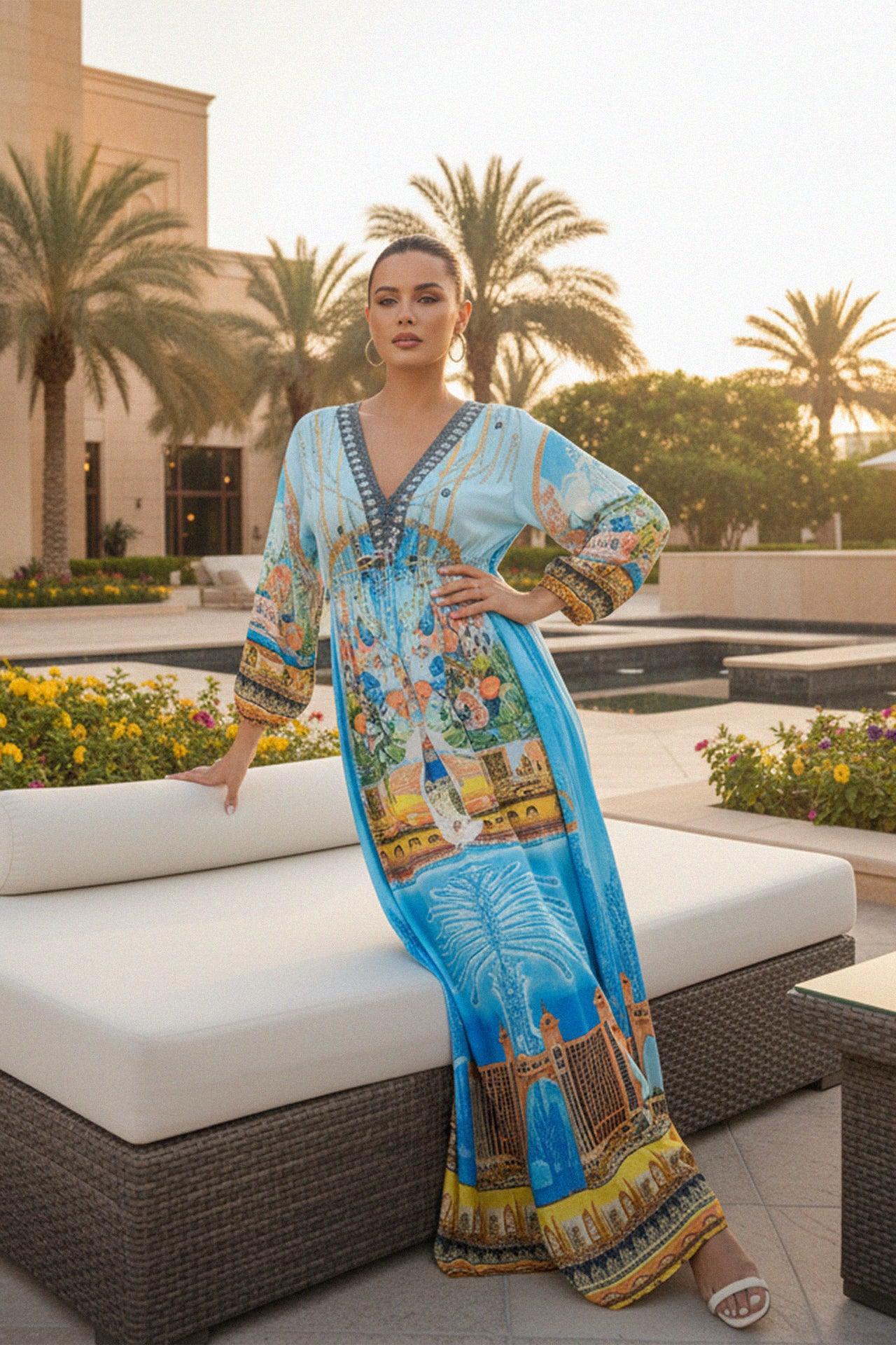 Blue V Neck Long Dress