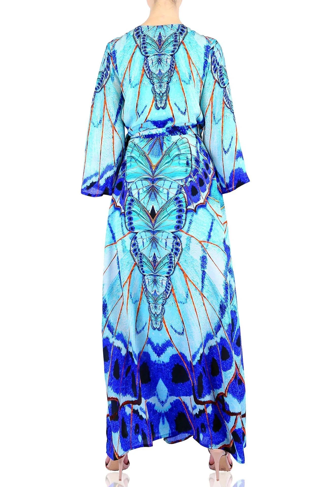Blue Wrap Maxi Dress with Long Sleeves