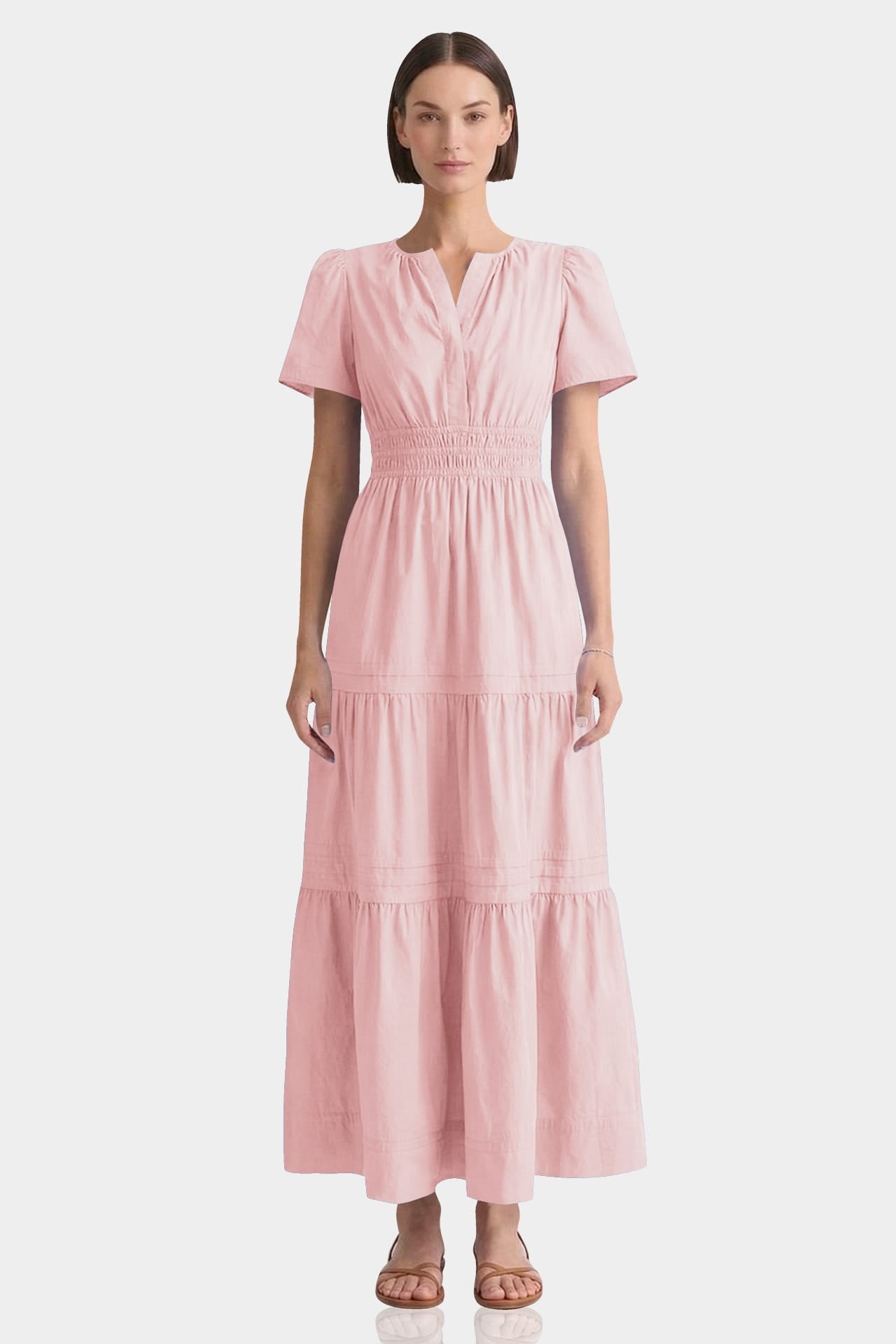 Blush Pink Tiered Cotton Maxi Dress