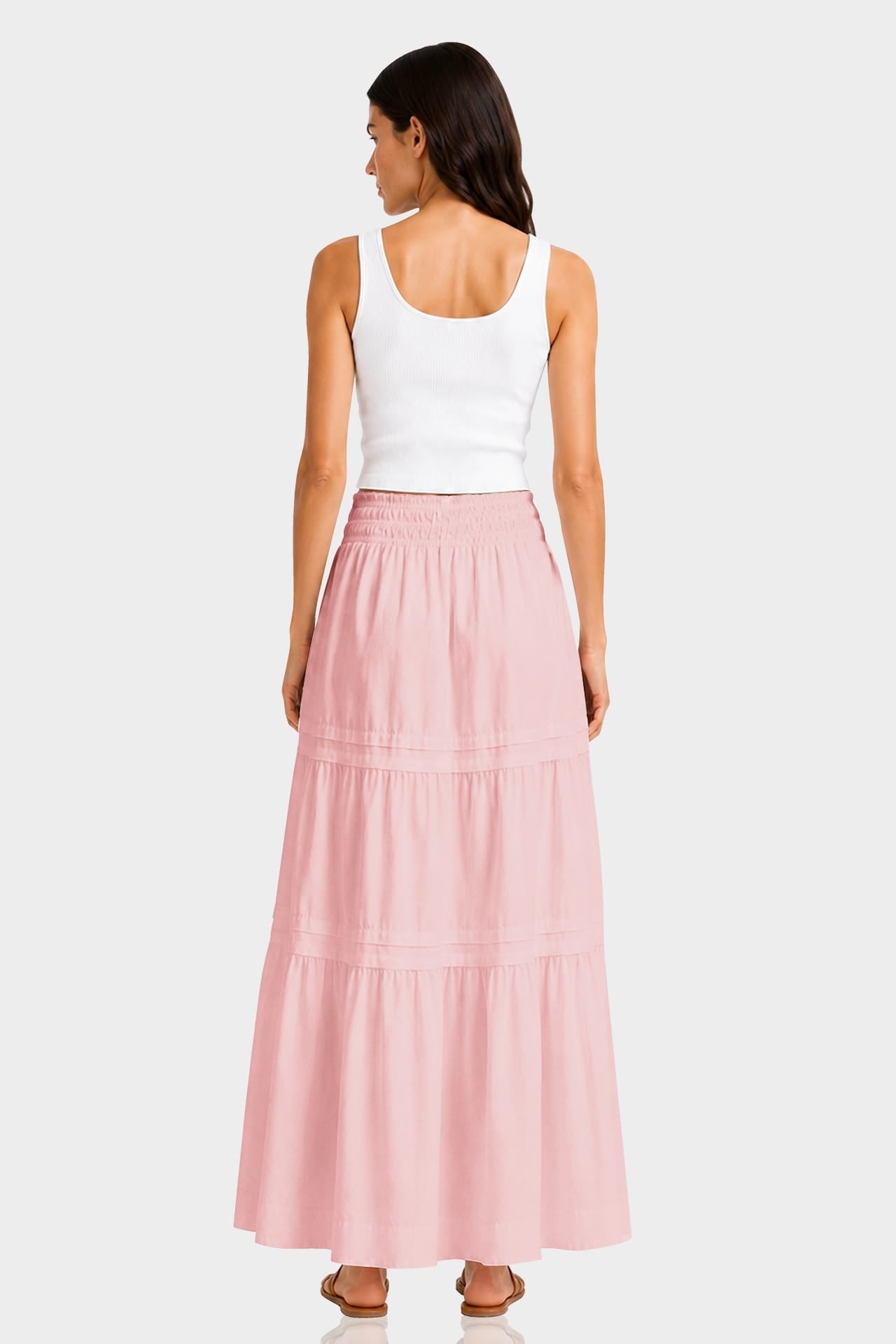 Cotton Blush Pink Tiered Maxi Skirt – Day to Night Summer Skirt