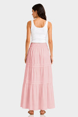 Cotton Blush Pink Tiered Maxi Skirt – Day to Night Summer Skirt