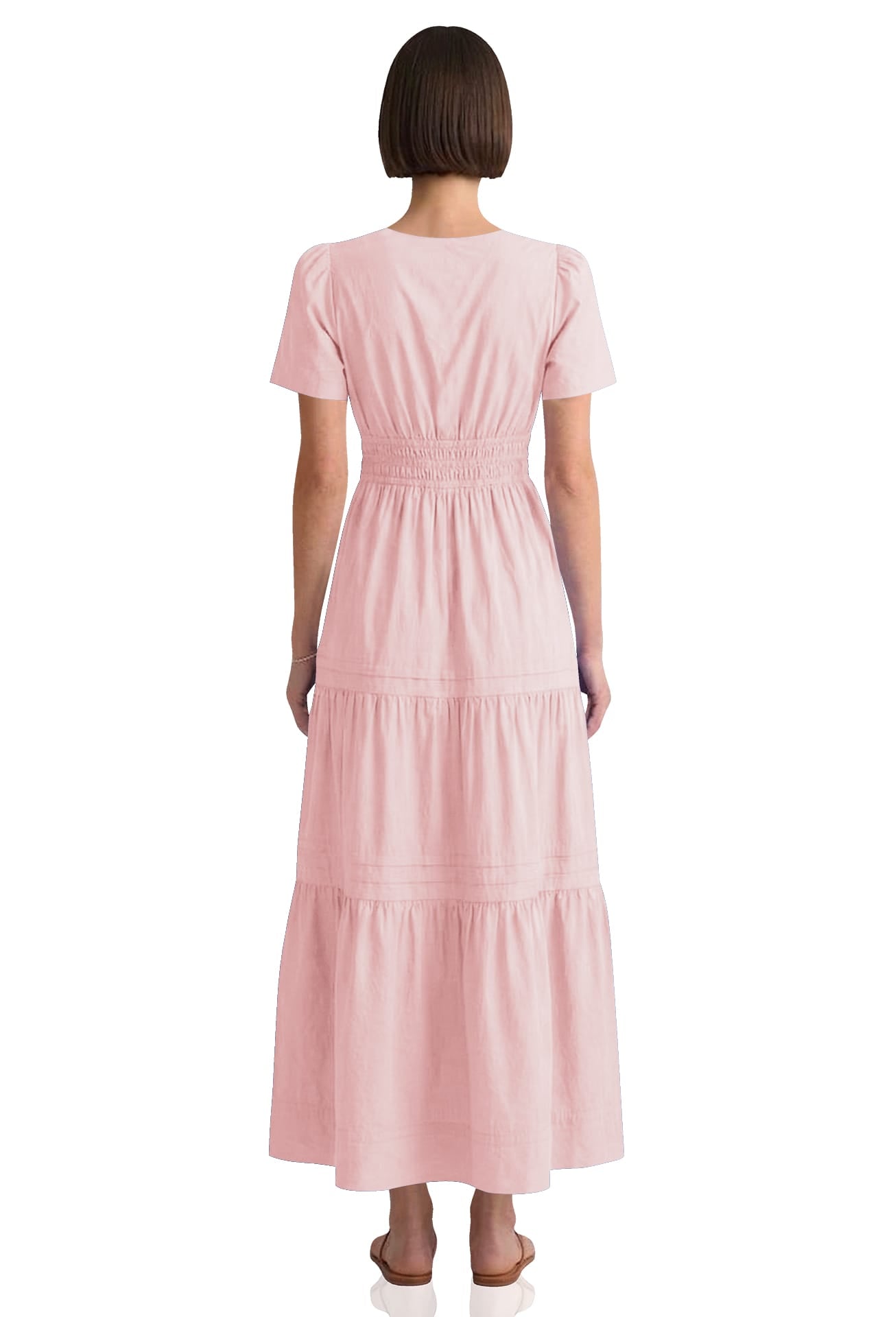 Blush Pink Tiered Cotton Maxi Dress