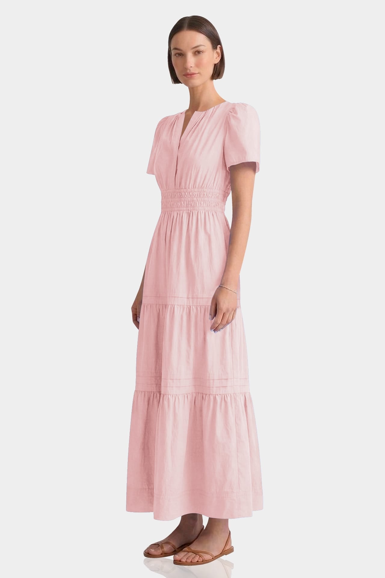 Blush Pink Tiered Cotton Maxi Dress