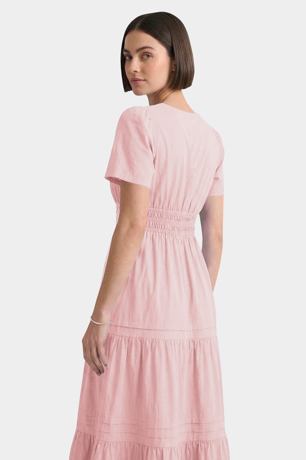 Blush Pink Tiered Cotton Maxi Dress