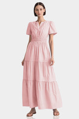 Blush Pink Tiered Cotton Maxi Dress