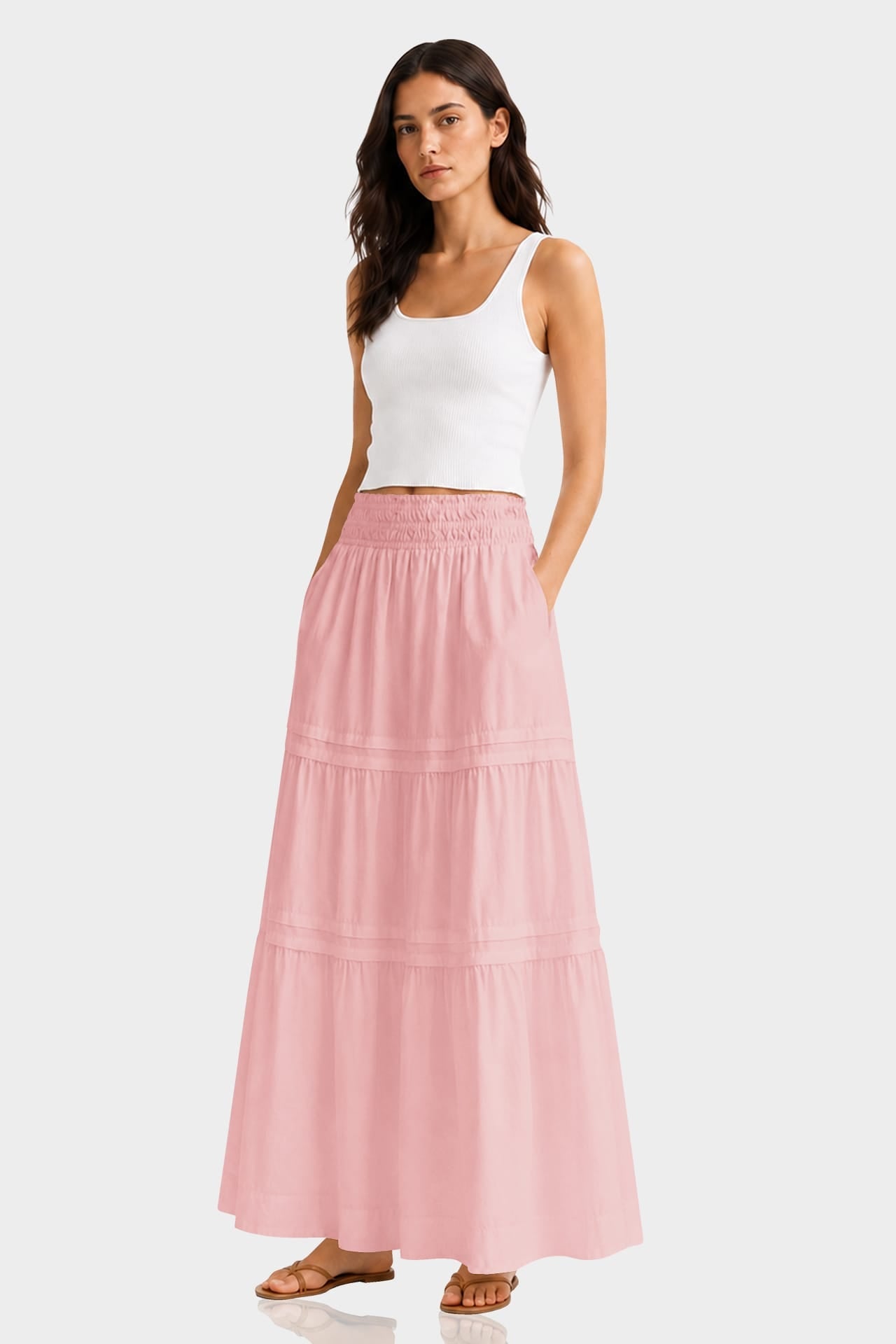 Cotton Blush Pink Tiered Maxi Skirt – Day to Night Summer Skirt