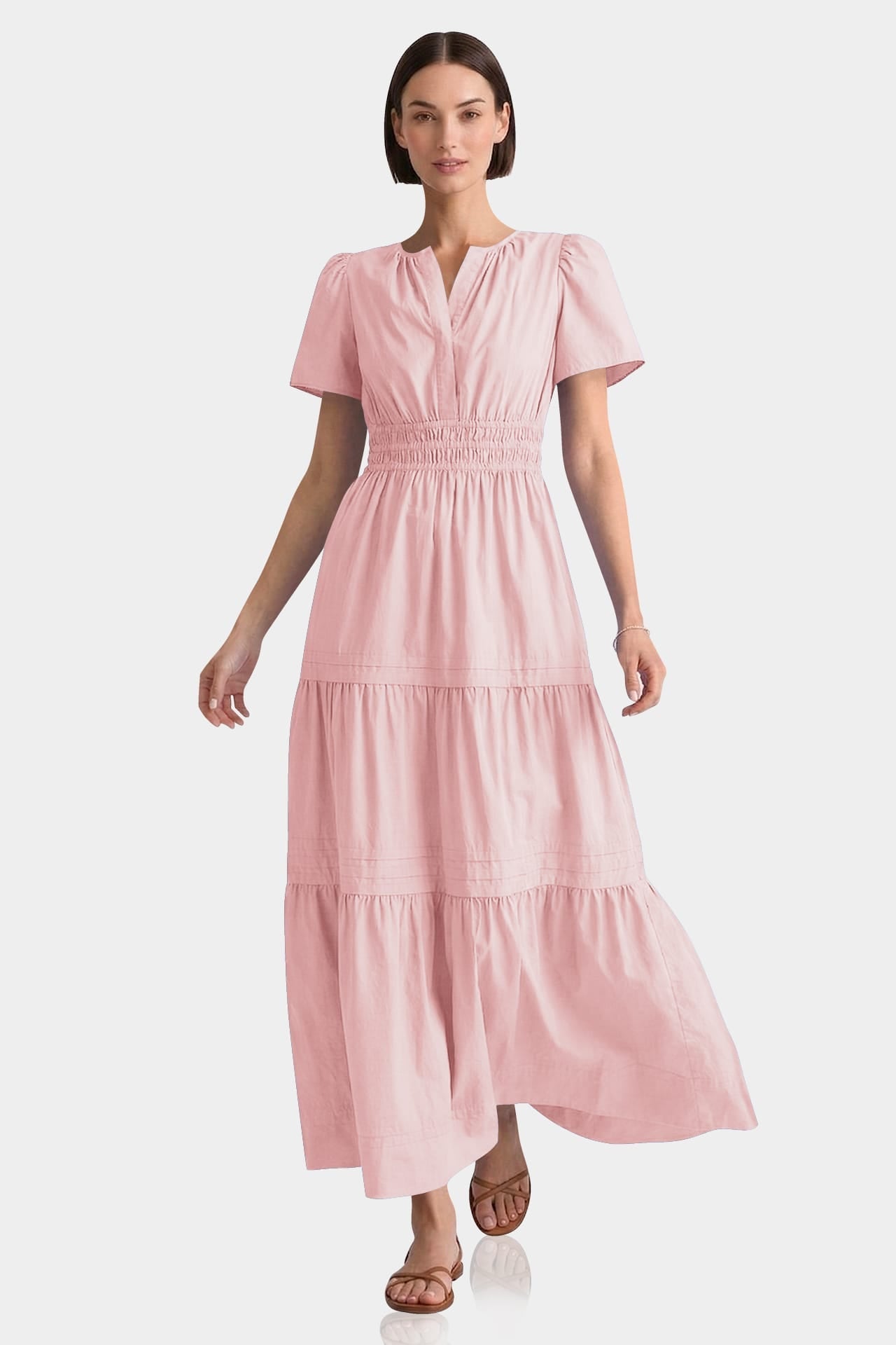 Blush Pink Tiered Cotton Maxi Dress